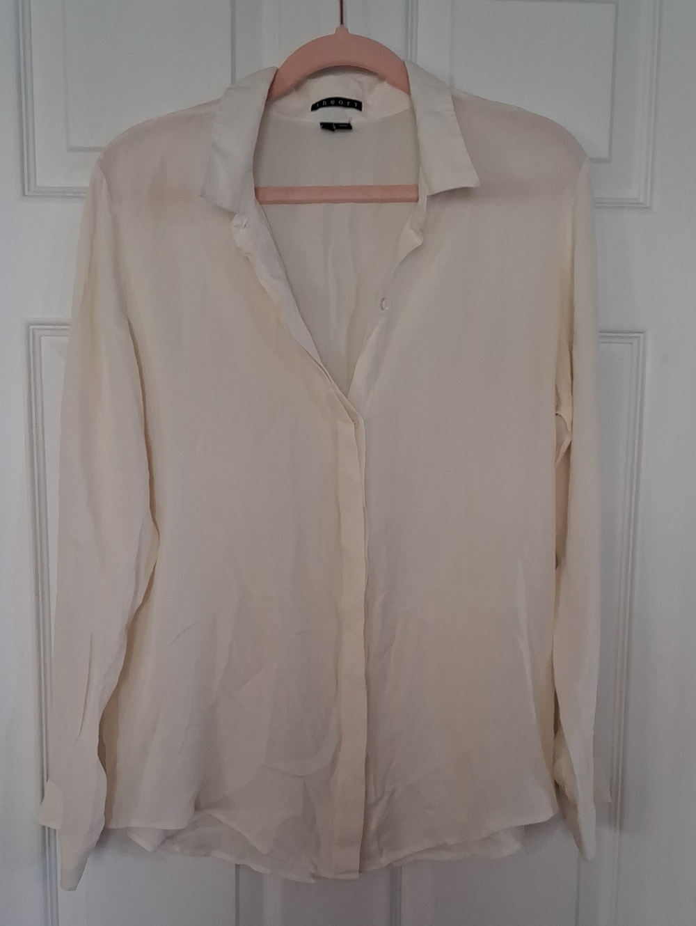 Theory Cream Sheer Button-Front Blouse